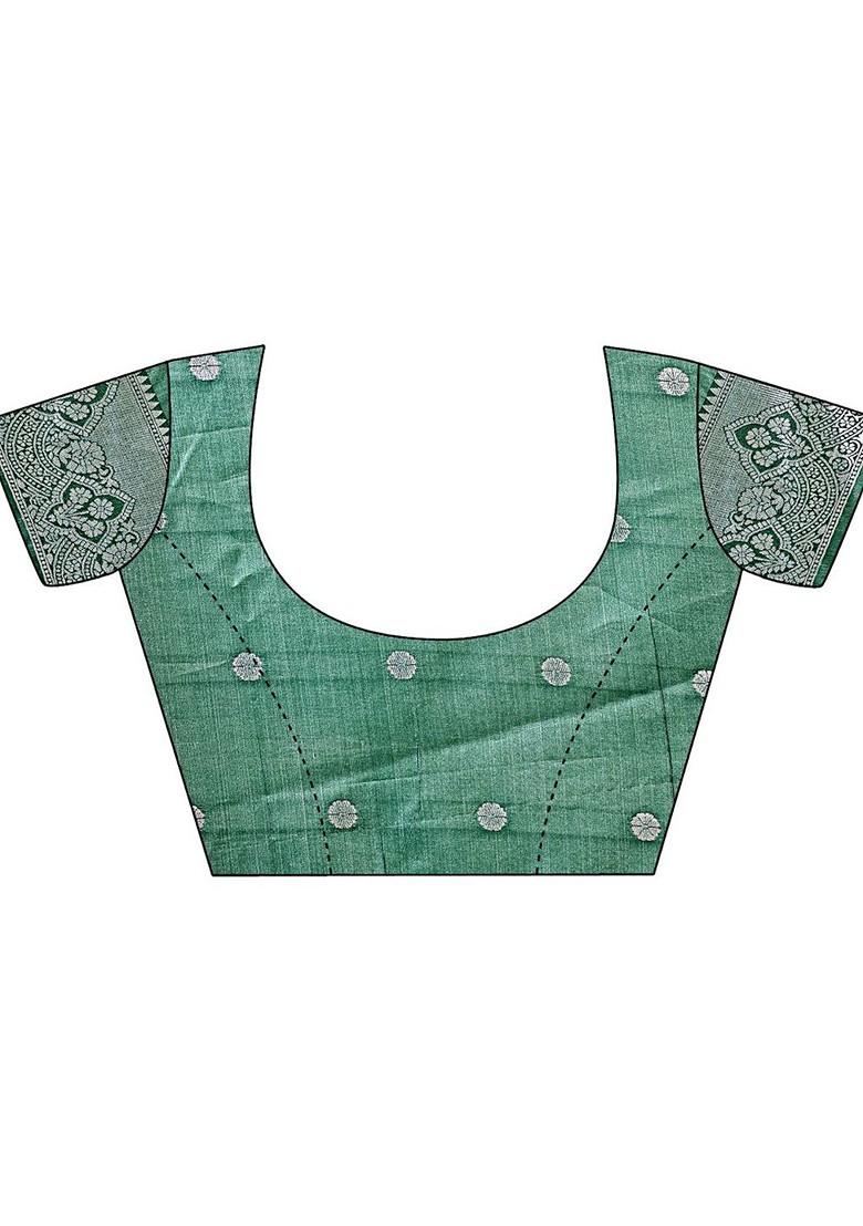 Cream Embroidered Blended Saree Set - Indya