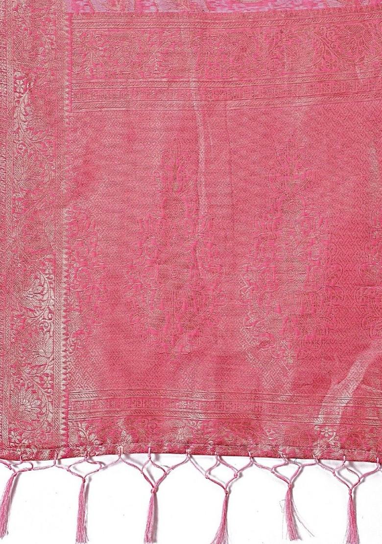 Pink Embroidered Blended Saree Set - Indya