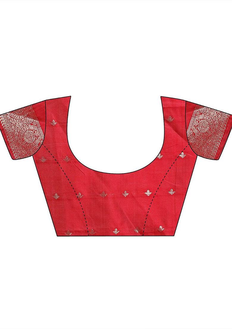 Maroon Zari Printed Blended Saree Set - Indya