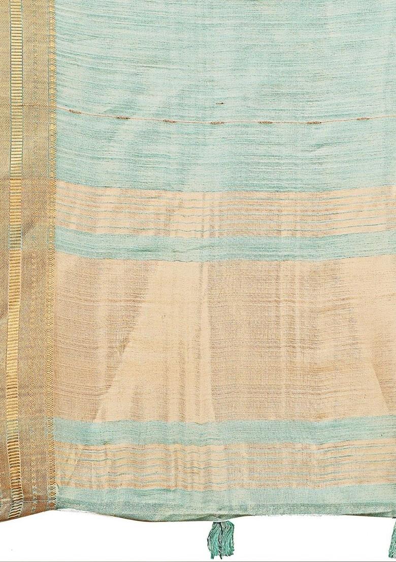 Blue Zari Printed Blended Saree Set - Indya