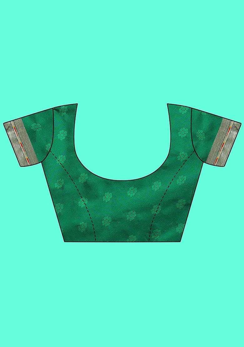 Green Blended Saree Set with Embroidered for Diwali | Wedding & Festive Wear - Indya