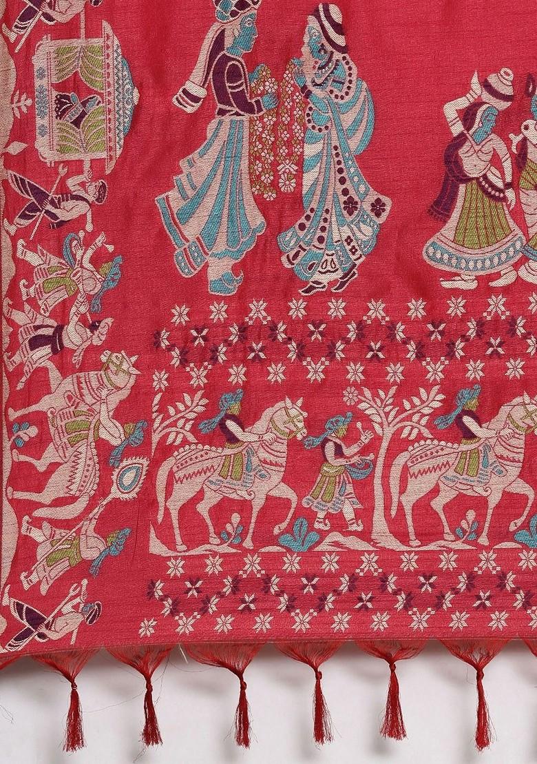 Grey Zari Printed Blended Saree Set - Indya