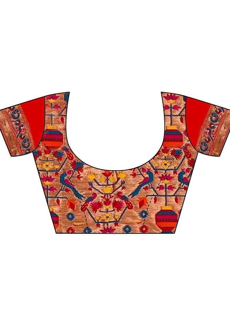 Cream Zari Printed Blended Saree Set - Indya