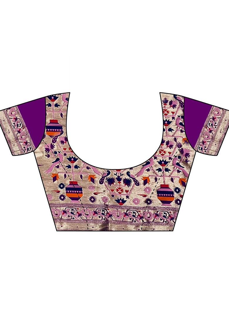 Pink Zari Printed Blended Saree Set - Indya