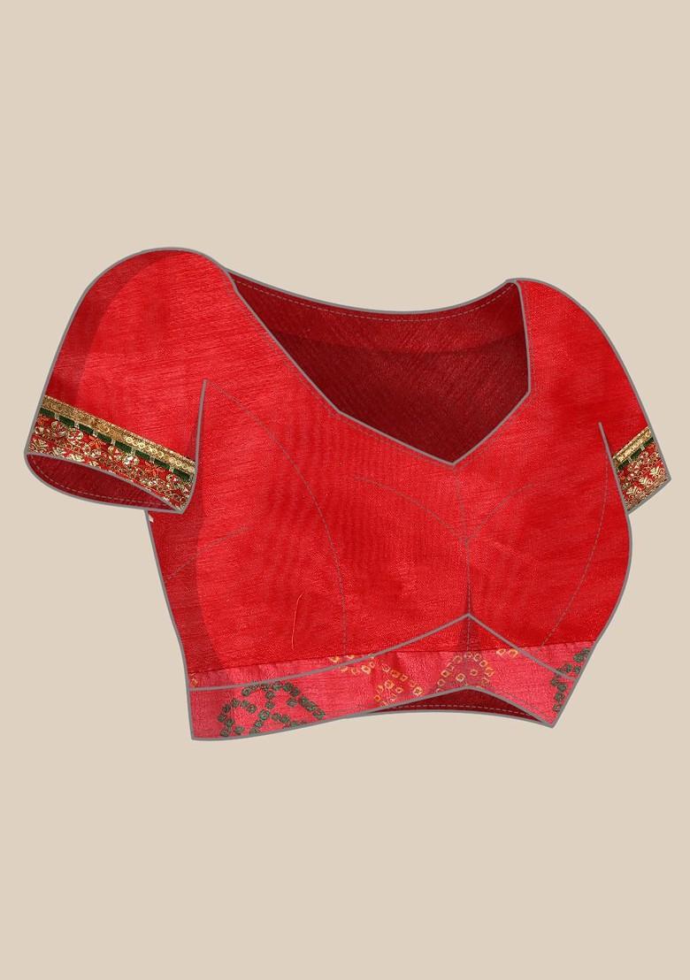 Pink Printed Blended Saree Set - Indya