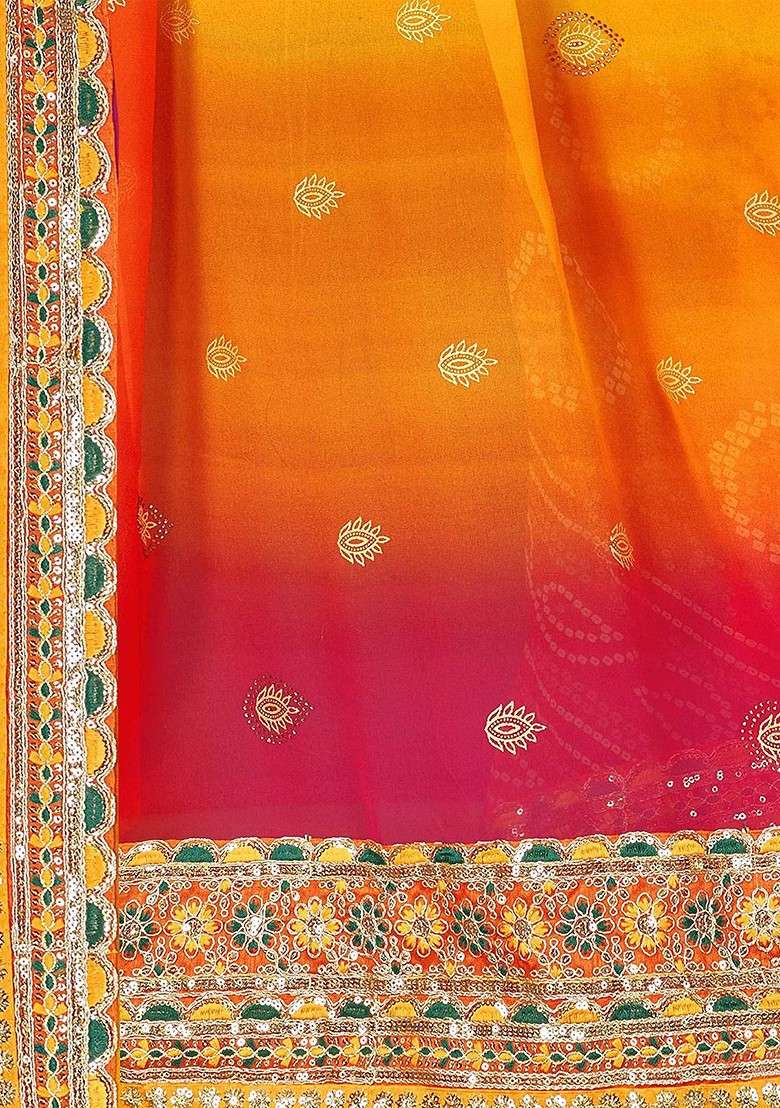 Yellow Embellished Blended Saree Set for Diwali and Festive Wear - Indya