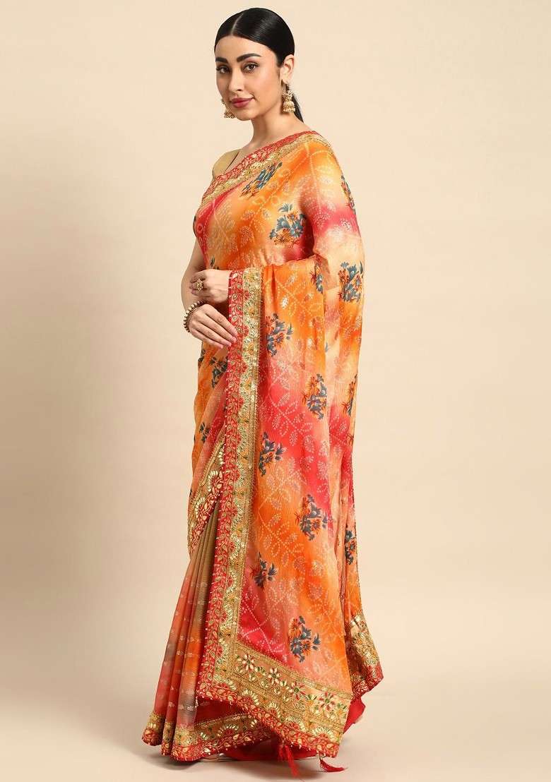 Olive Blended Saree Set with Embroidered for Diwali | Wedding & Festive Wear - Indya