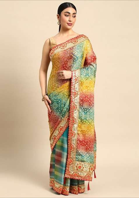Blue Embellished Blended Saree Set for Diwali | Wedding & Festive Wear