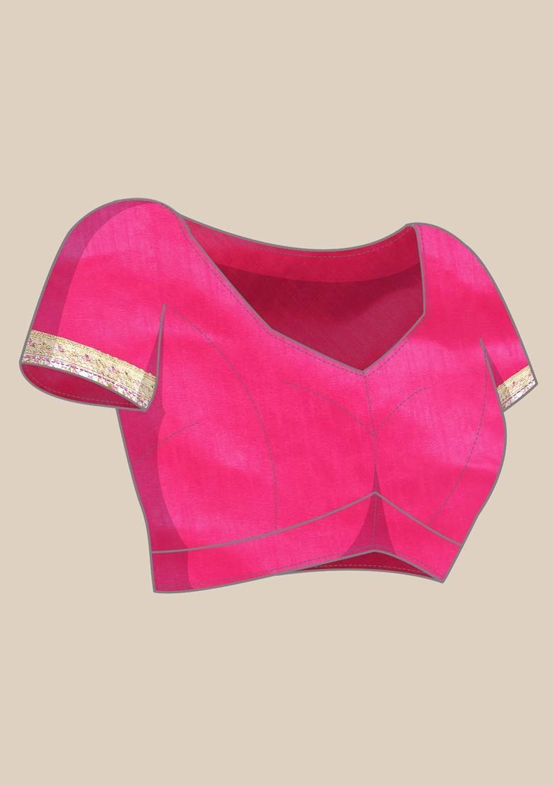 Pink Embroidered Blended Saree Set - Indya