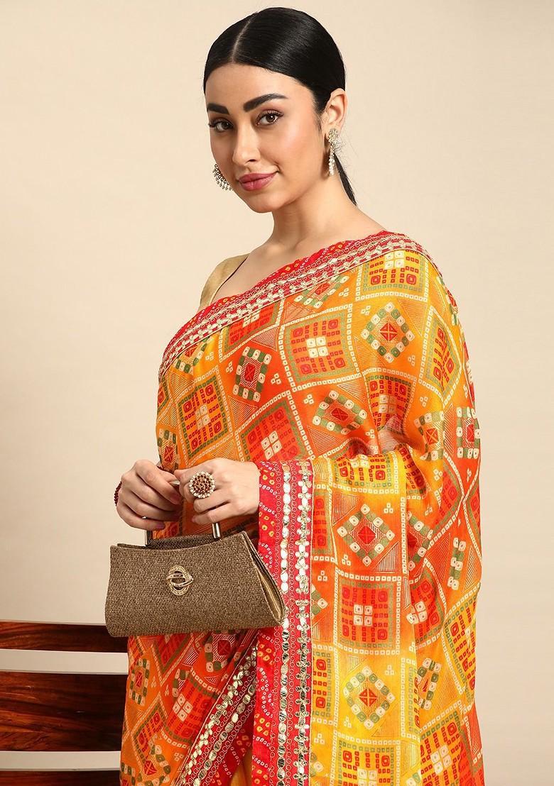 Yellow Embroidered Blended Saree Set - Indya