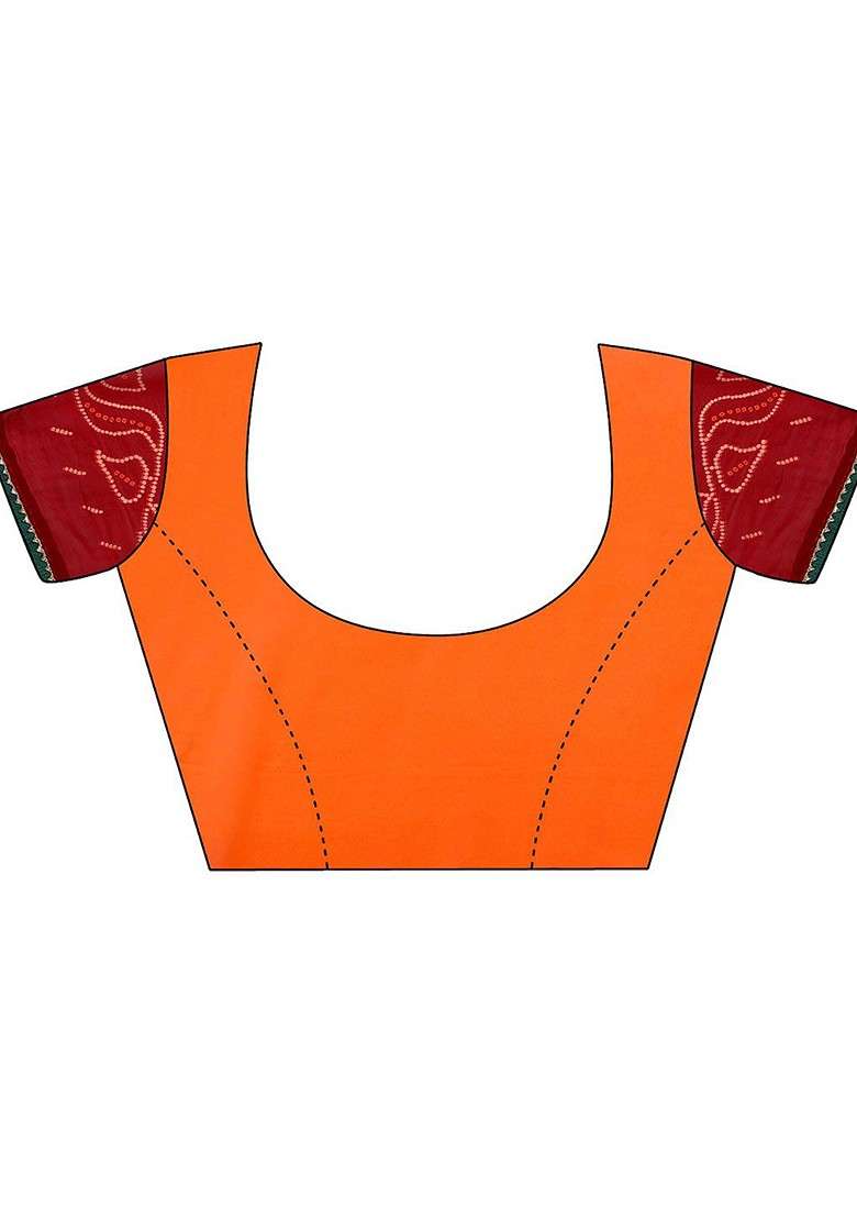 Orange Blended Saree Set with Embroidered for Diwali | Wedding & Festive Wear - Indya