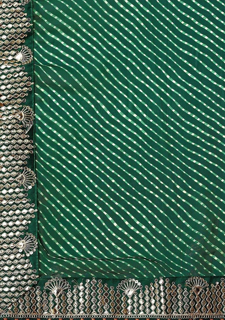 Green Embellished Blended Saree Set - Indya