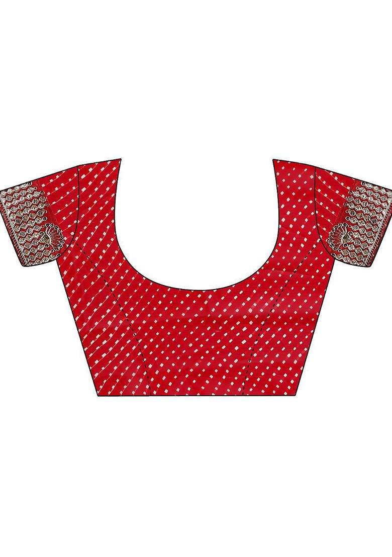 Red Embellished Blended Saree Set for Diwali and Festive Wear - Indya