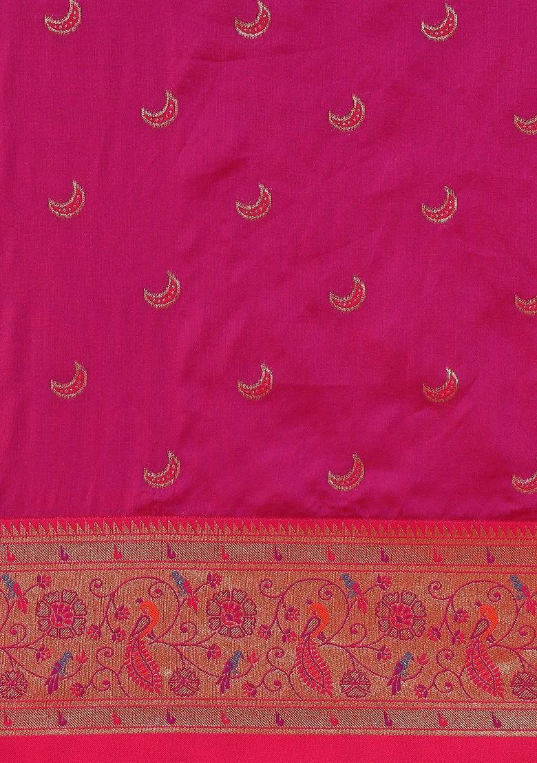 Purple Zari Printed Blended Saree Set - Indya
