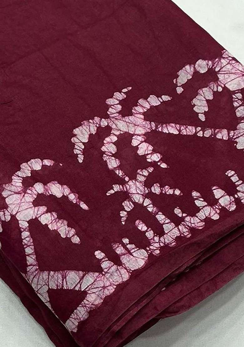 Maroon Blended Saree Set with Printed for Diwali | Wedding & Festive Wear - Indya