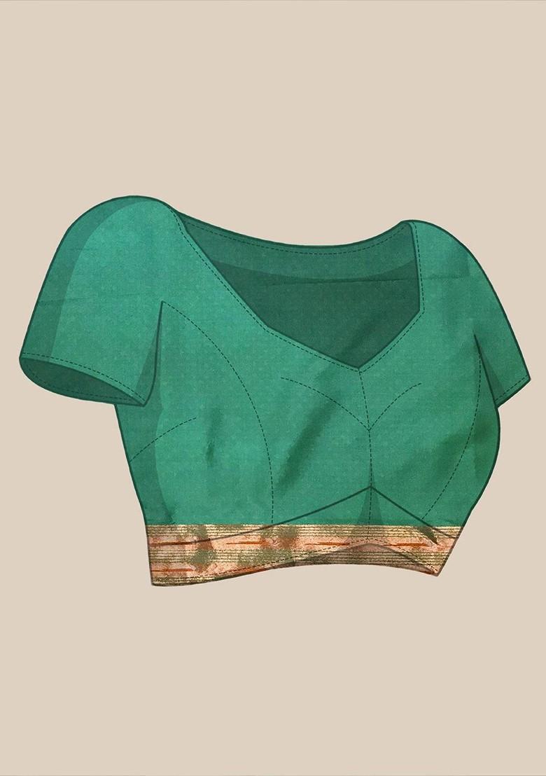 Blue Zari Printed Blended Saree Set - Indya