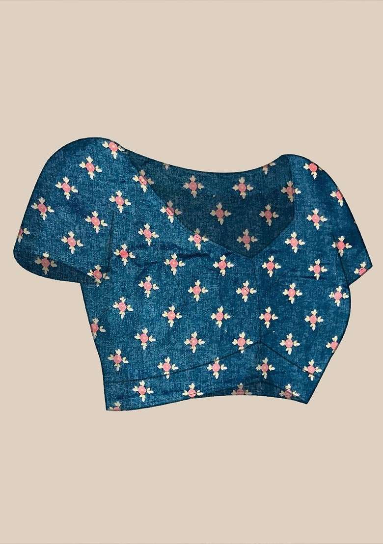 Blue Embellished Blended Saree Set for Diwali | Wedding & Festive Wear - Indya
