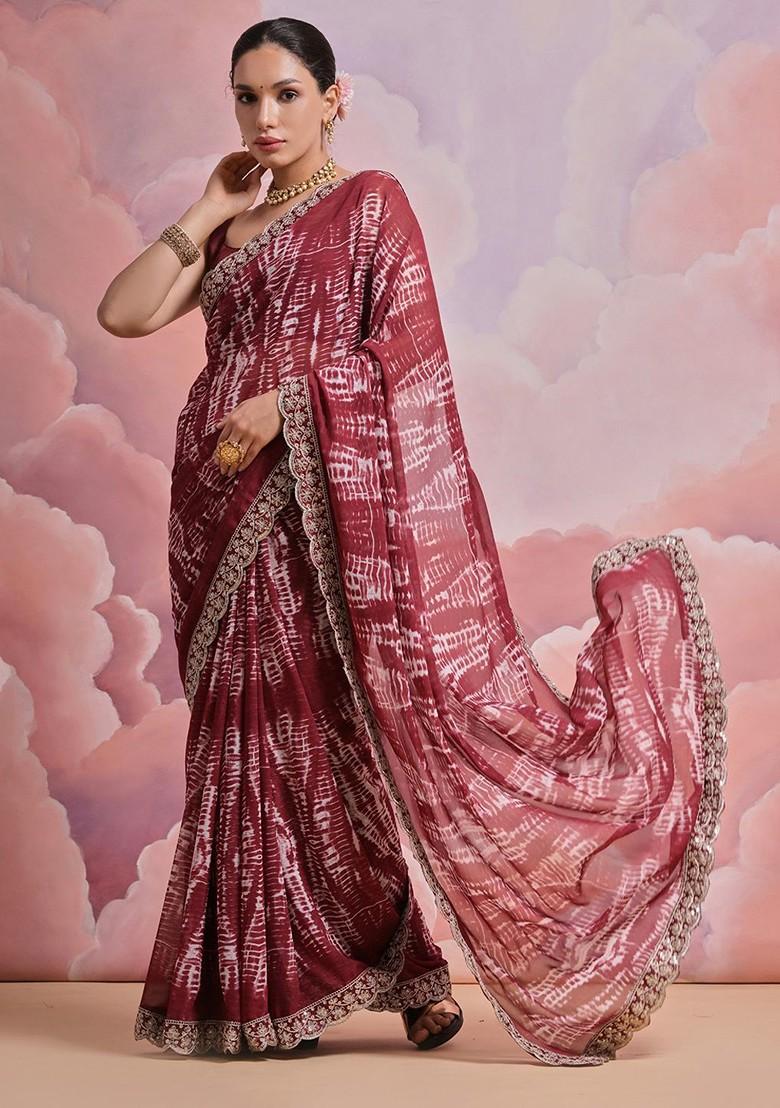 Maroon Embroidered Blended Saree Set - Indya