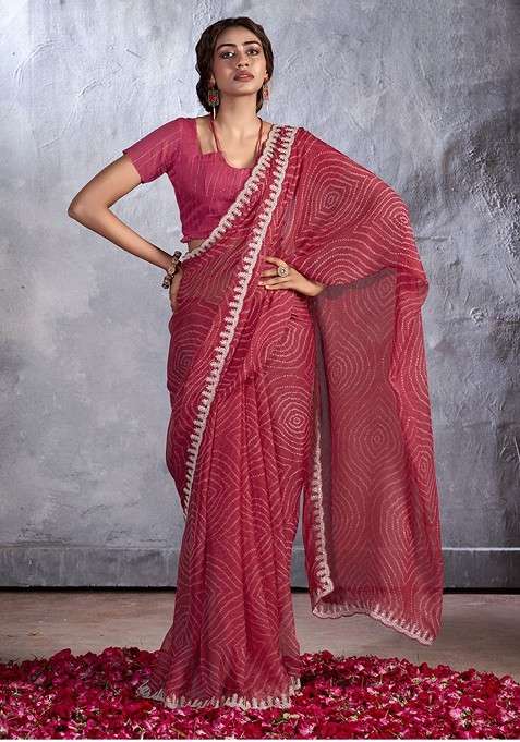 Red Blended Saree Set with Sequinned for Diwali | Wedding & Festive Wear