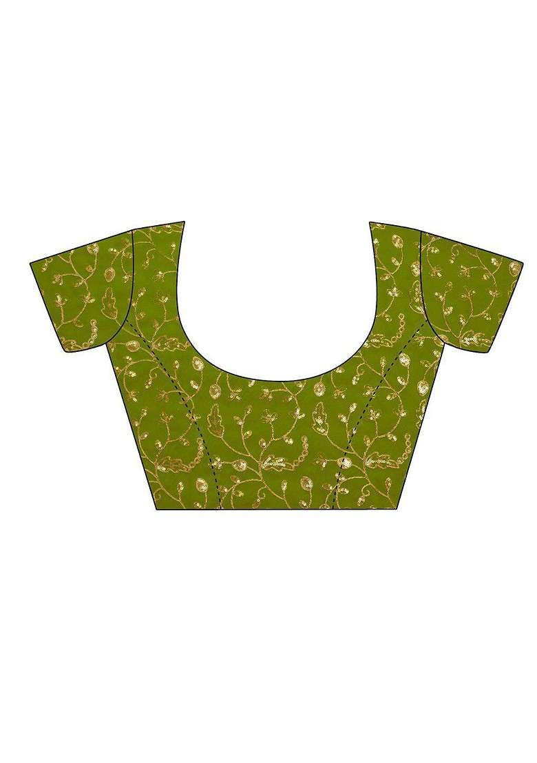 Olive Blended Saree Set with Embroidered for Diwali | Wedding & Festive Wear - Indya