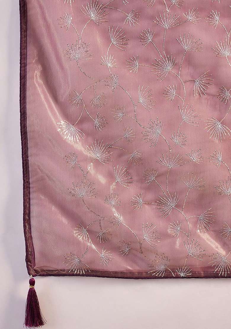 Purple Embellished Blended Saree Set with Sequin for Diwali | Wedding & Festive Wear - Indya