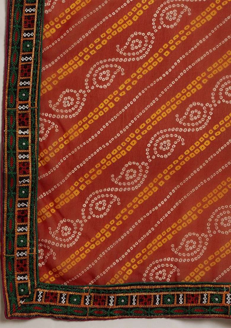 Red Printed Blended Saree Set for Diwali and Festive Wear - Indya