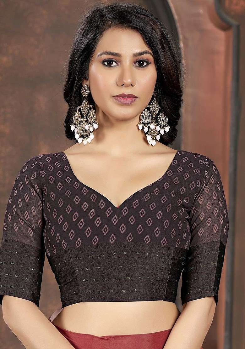 Purple Printed Blended Saree Set for Diwali and Festive Wear - Indya