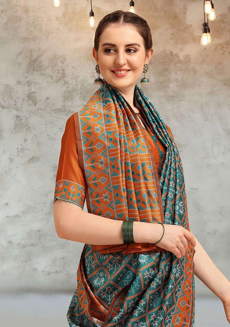 Turquoise Blue Blended Saree Set with Embroidered for Diwali | Wedding & Festive Wear - Indya