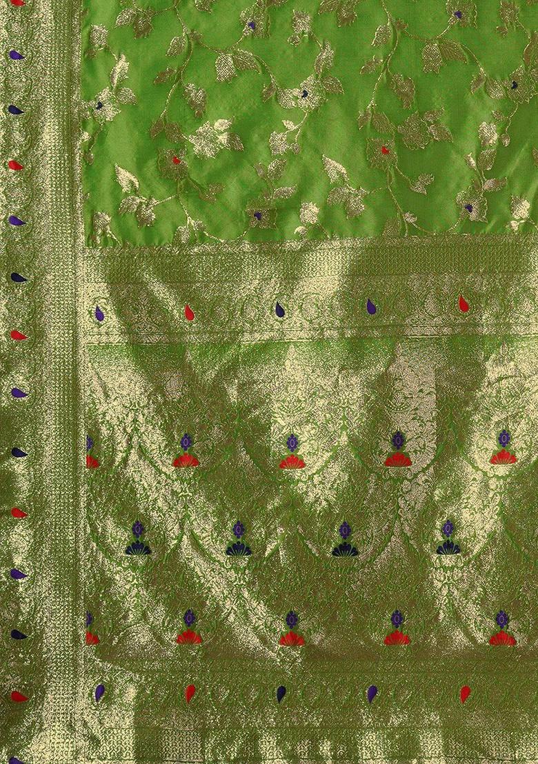 Green Jacquard Blended Saree Set