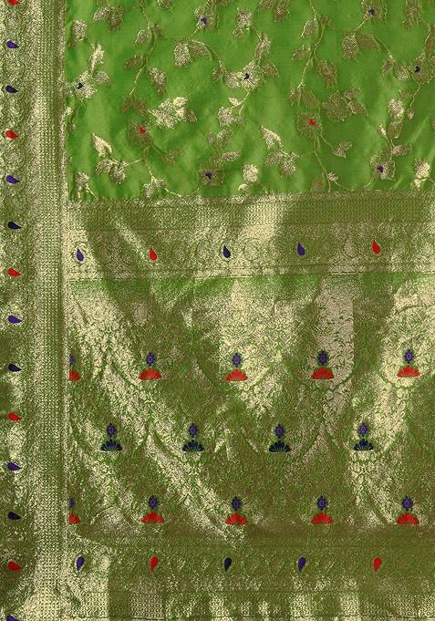 Green Jacquard Blended Saree Set