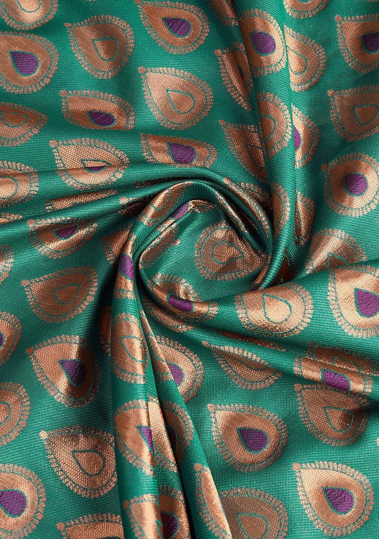 Green Jacquard Blended Saree Set - Indya