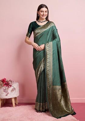 Green Jacquard Blended Saree Set