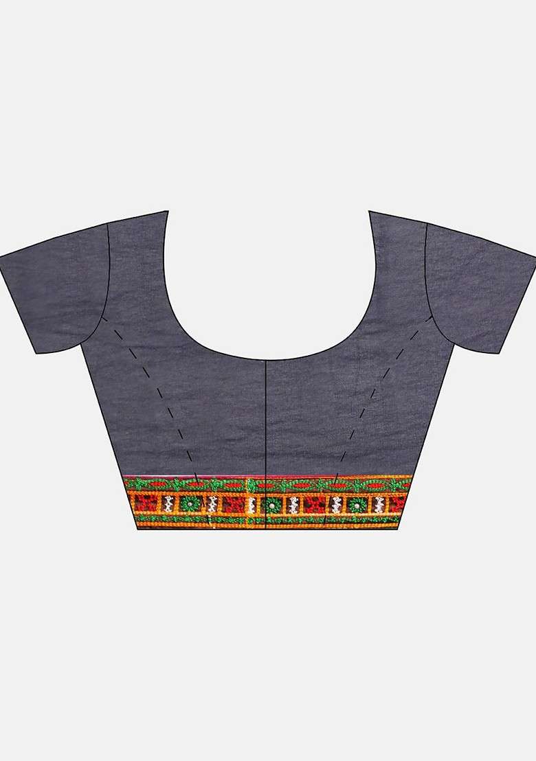 Navy Blue Blended Saree Set with Embroidered for Diwali | Wedding & Festive Wear - Indya
