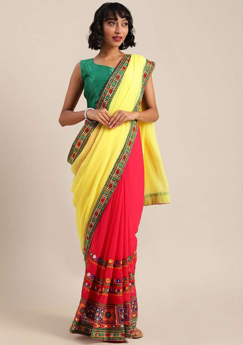 Pink Blended Saree Set with Embroidered for Diwali | Wedding & Festive Wear - Indya