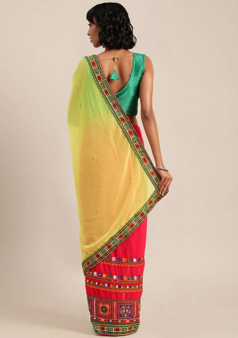 Pink Blended Saree Set with Embroidered for Diwali | Wedding & Festive Wear - Indya