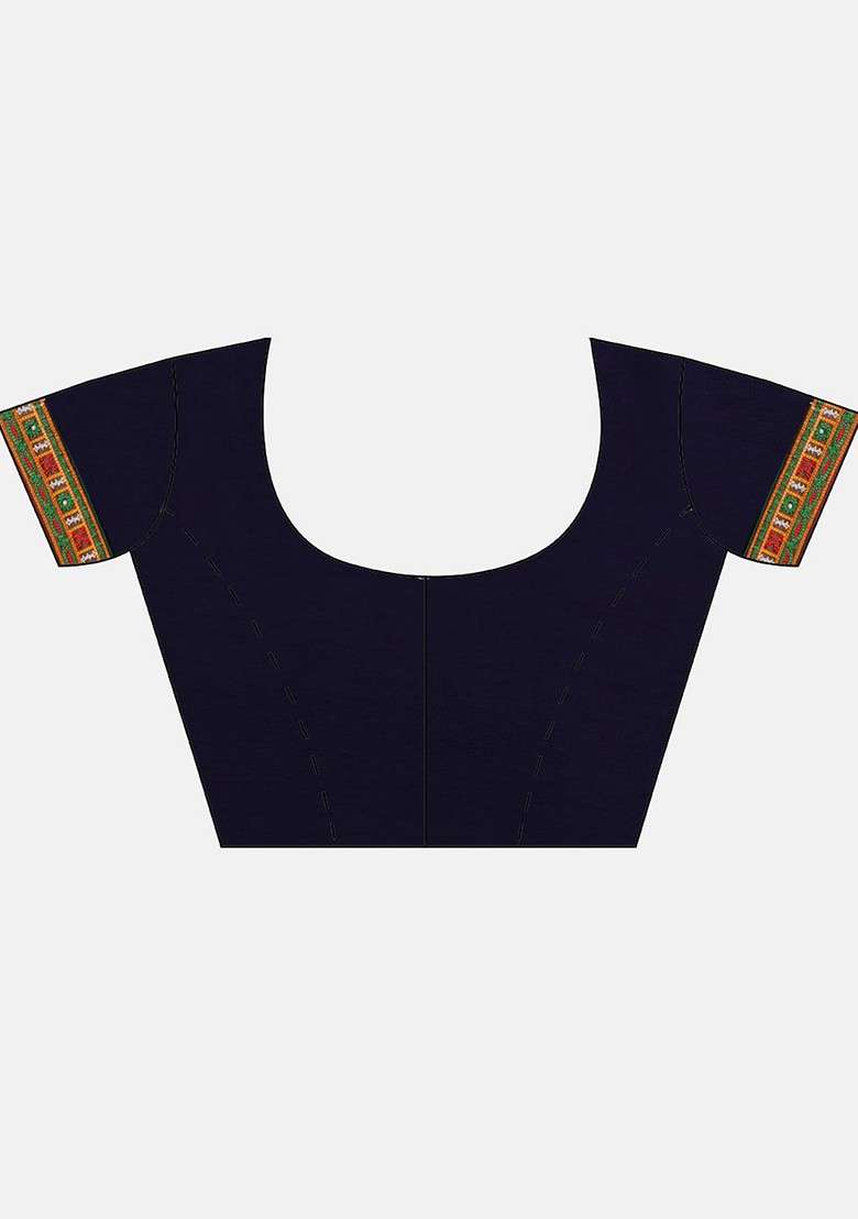 Navy Blue Embroidered Blended Saree Set for Diwali and Festive Wear - Indya