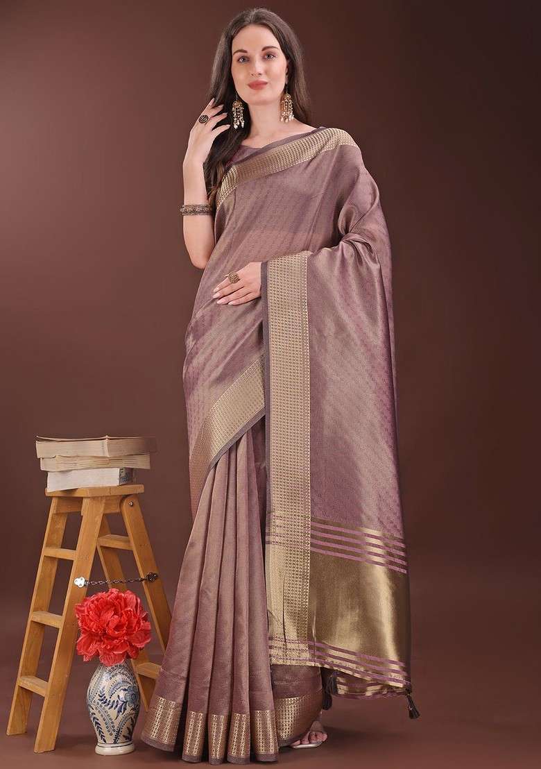 Pink Embellished Blended Saree Set - Indya