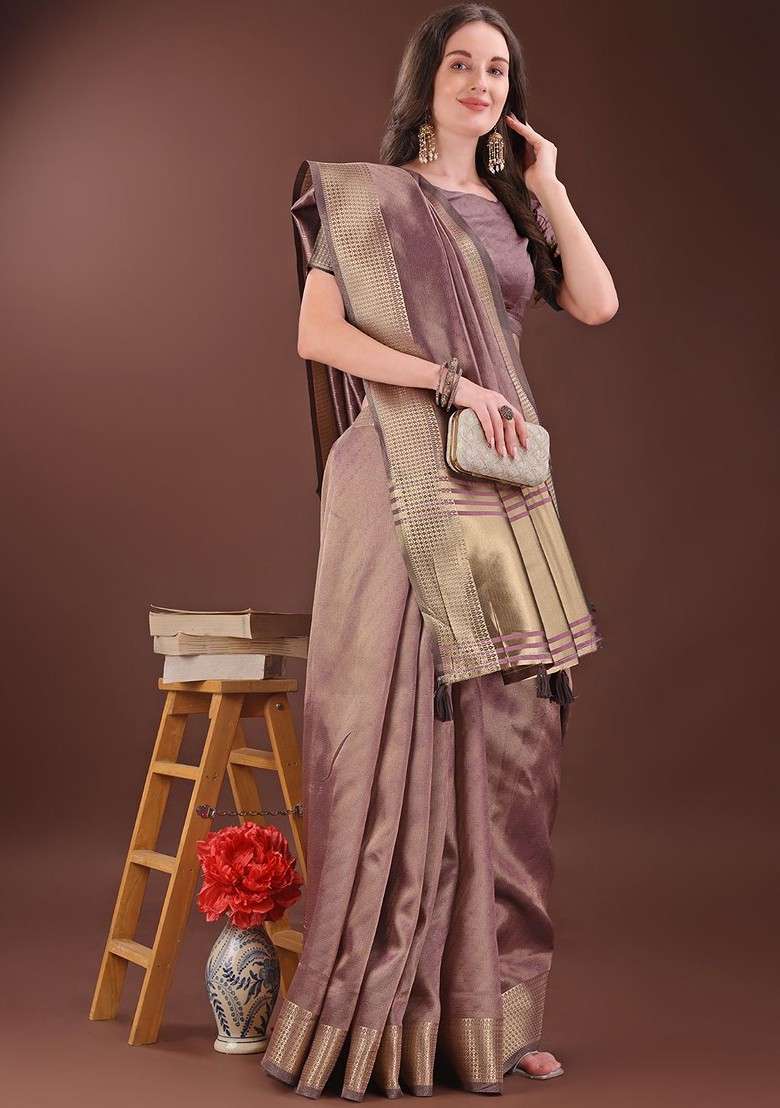 Pink Embellished Blended Saree Set - Indya