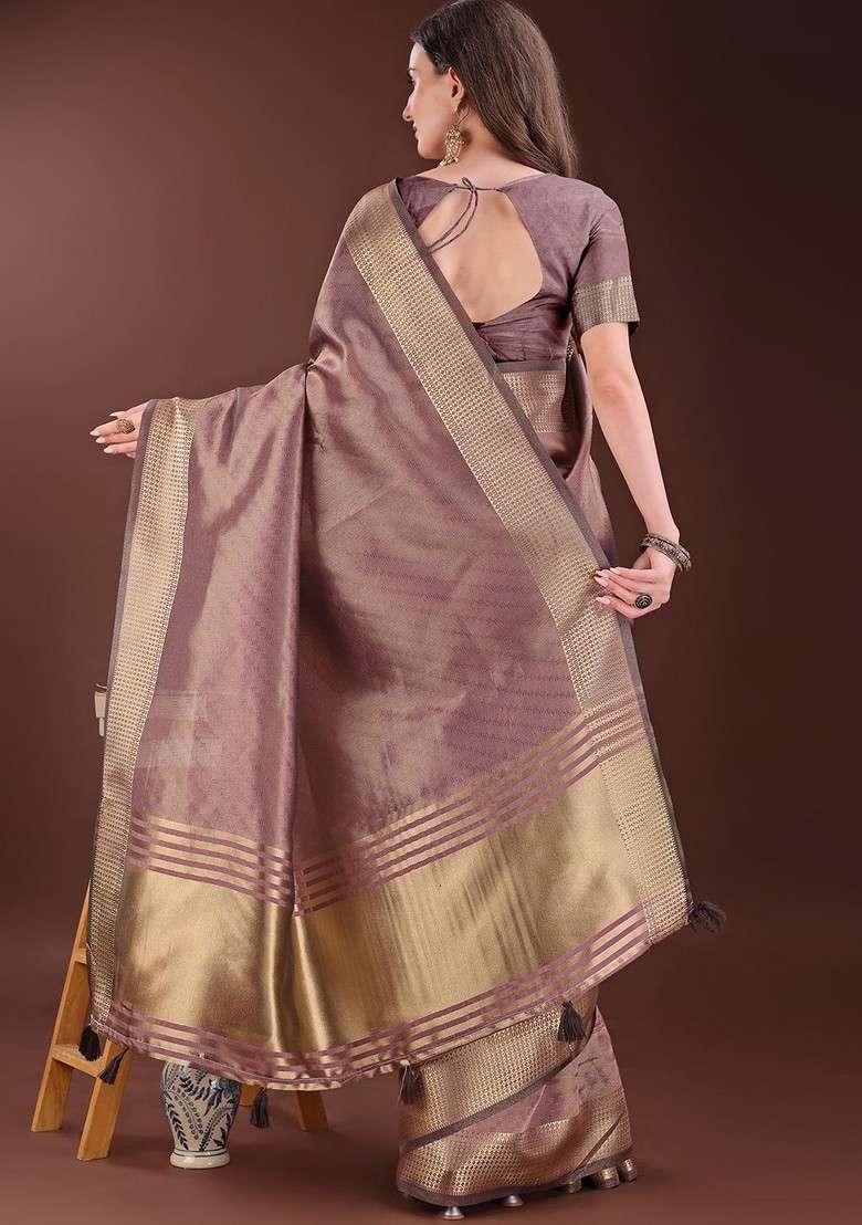 Pink Embellished Blended Saree Set - Indya