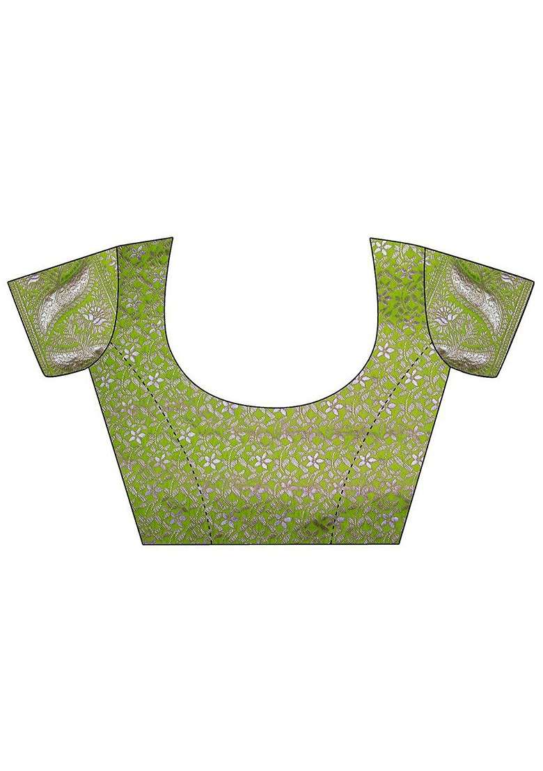 Olive Jacquard Blended Saree Set for Diwali and Festive Wear - Indya