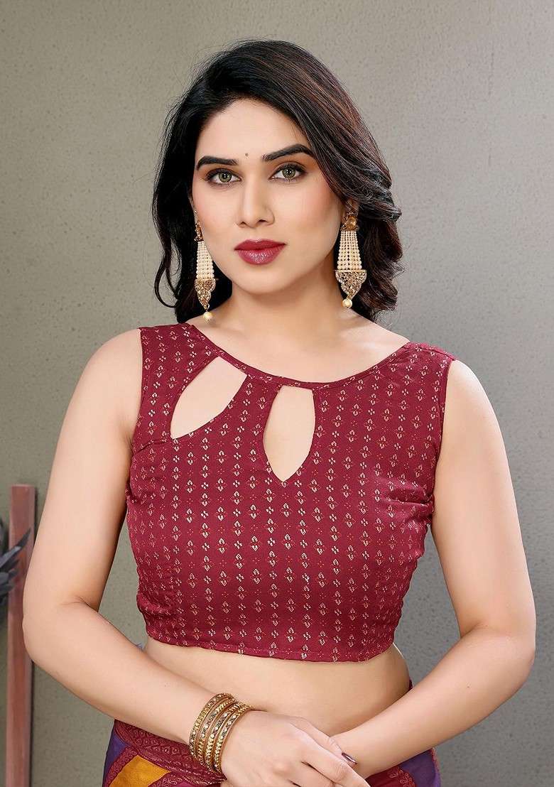 Maroon Embroidered Blended Saree Set - Indya