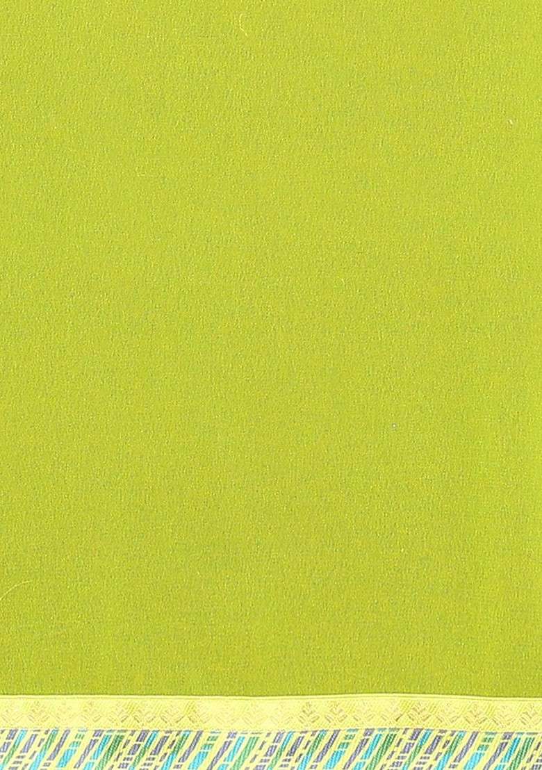 Lime Green Solid Blended Saree Set - Indya