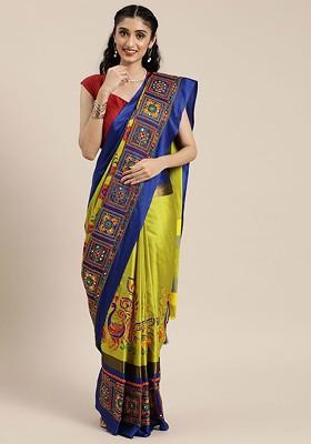 Yellow Jacquard Blended Saree Set