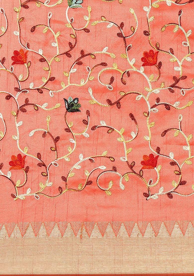 Peach Jacquard Blended Saree Set - Indya