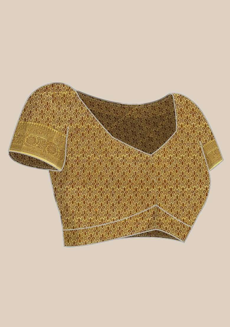 Yellow Jacquard Blended Saree Set - Indya
