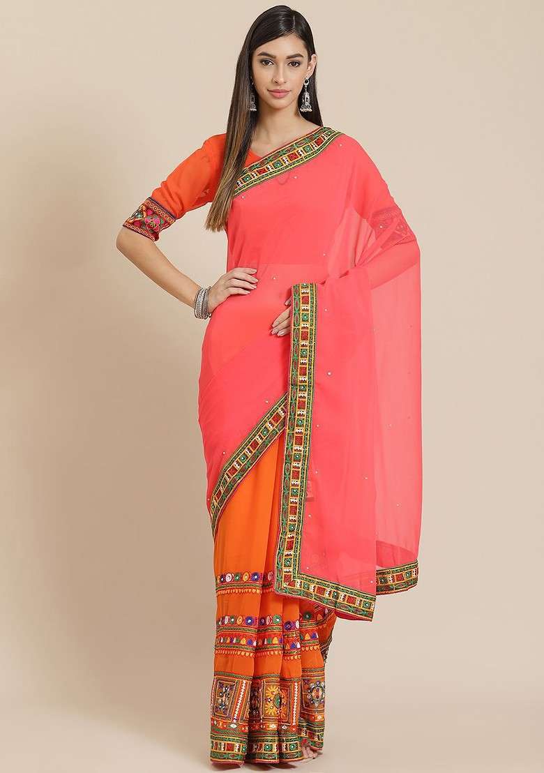 Pink Embellished Blended Saree Set for Diwali and Festive Wear - Indya
