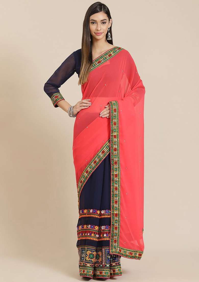Pink Embellished Blended Saree Set for Diwali | Wedding & Festive Wear - Indya