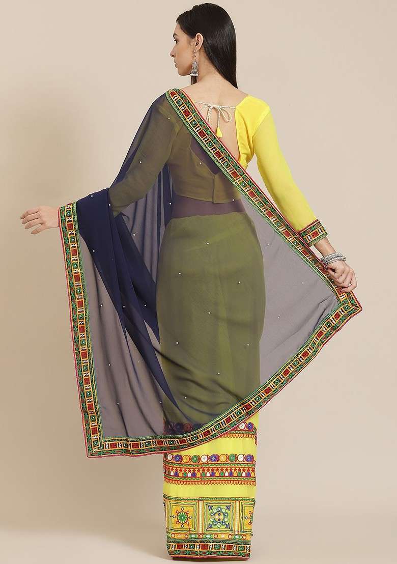Navy Blue Embellished Blended Saree Set for Diwali | Wedding & Festive Wear - Indya