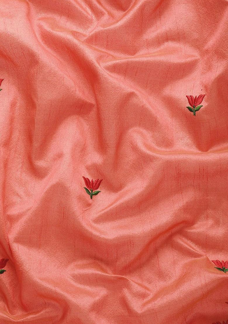 Peach Printed Blended Saree Set