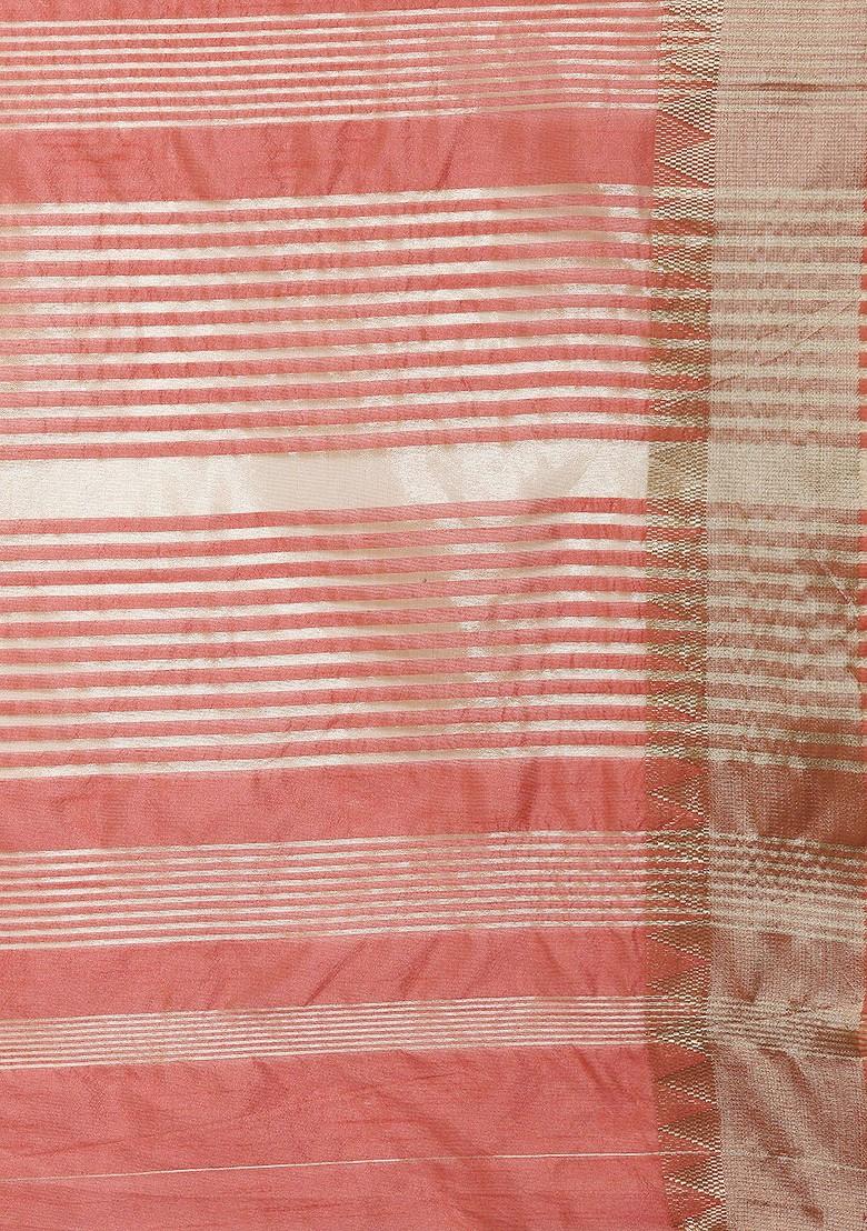 Peach Printed Blended Saree Set